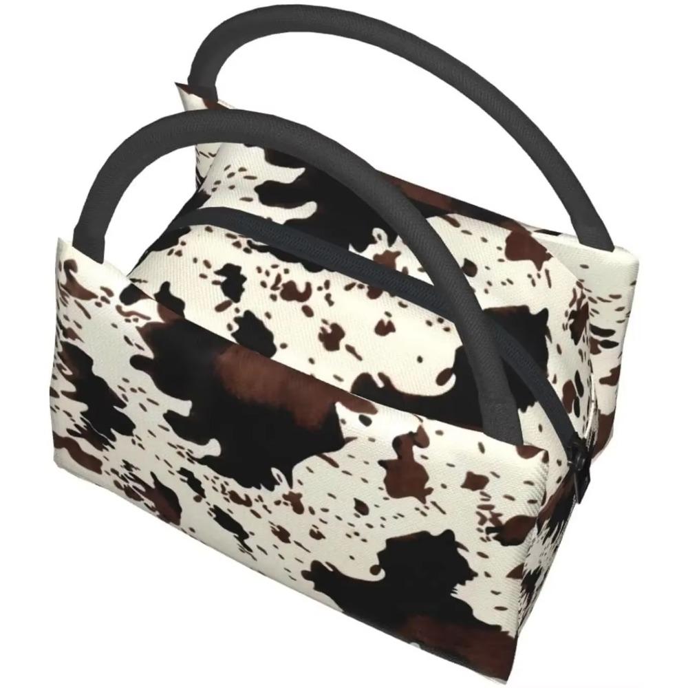 Большая вместимость коровьего принта, симпатичная сумка для ланча в западном стиле, изолированная коробка для ланча для женщин, многоразовые сумки для ланча для взрослых, портативная школьная работа