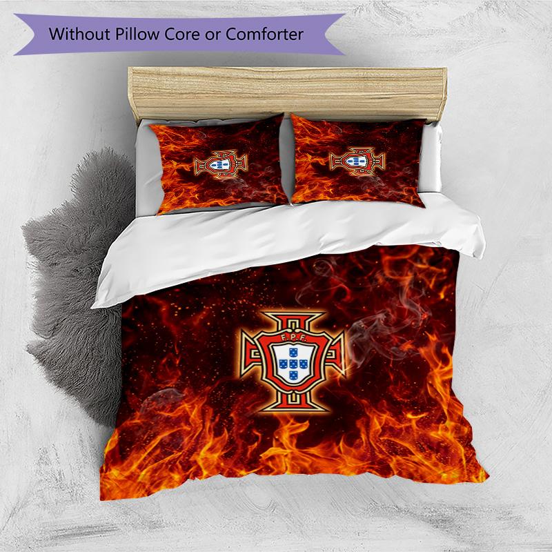 Portugal Football Printed Bedding 3 Piece Set Cozy Breathable Bed Cover Set as Housewarming Holiday Gift