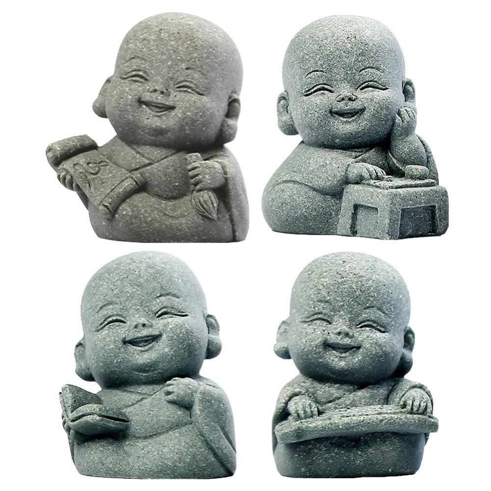 4PCS New Chinese Style Buddha Statue Zen Little Monk Ornaments New Monks Buddhism Figurines