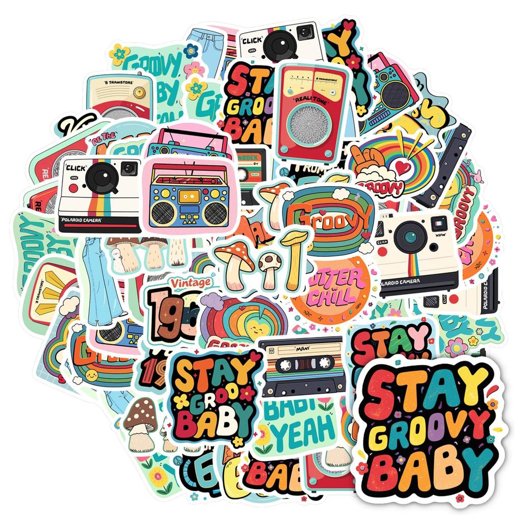 35pcs Funky Vintage Stickers Colorful Groovy Graffiti Decals Stickers For Guitar Laptop Helmet Skateboard Laptop Notebook