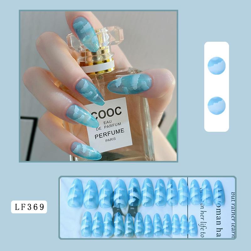 24PCS/SET Quick Nails Flower Diamond Manicure Long Ballet False Nails Waterproof Wearable Ready-made Nail Stickers