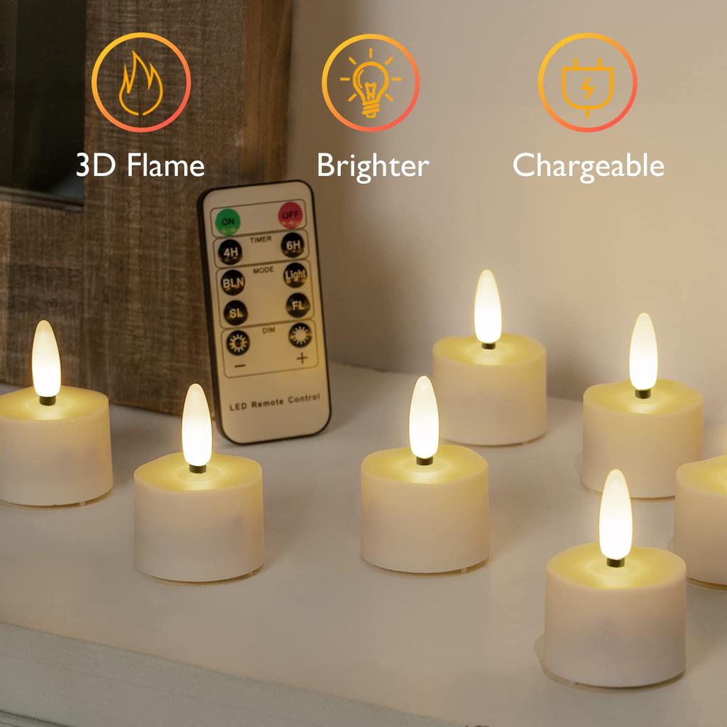 Rechargeable Flameless Flickering Candles LED Tealights 12/24-Pack with Remote & Timer Battery Operated for Christmas Home Decor