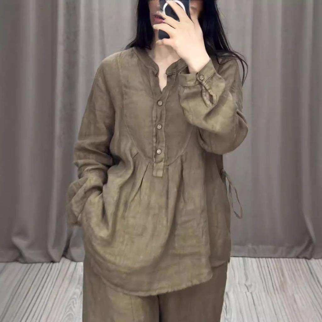 Женский повседневный костюм весна-лето рубашка с длинным рукавом + повседневные широкие брюки комплект из 2 предметов