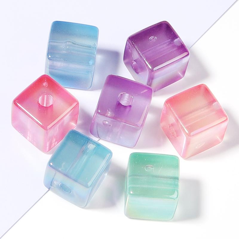 10Pcs New Acrylic Square Fluorescent Beads Cute Large Hole Loose Spacer Bead Diy Bracelets Jewelry Women Charm Accessories
