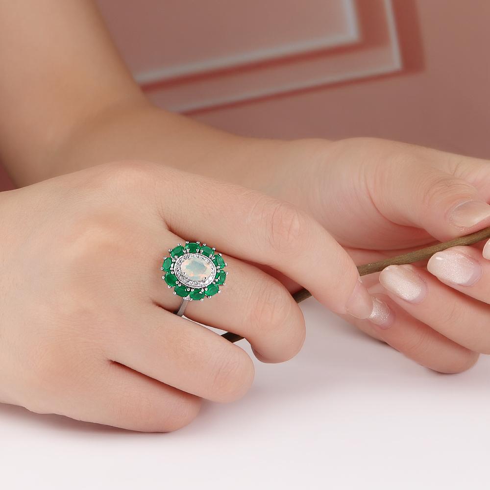 Серьги из стерлингового серебра 925 пробы Разноцветные натуральные камни опала и зеленого агата Роскошные ювелирные изделия для женщин Подарок на годовщину вечеринку