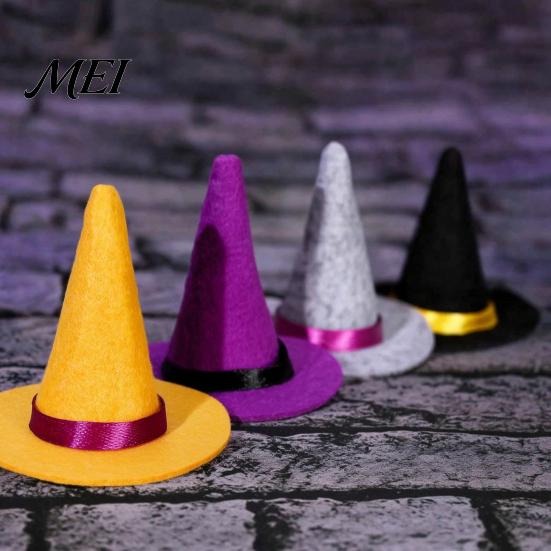 Decorative Witch Hat Hair Accessories 2 Pcs Mini Felt Hats, Cute Tiny Wizard Wine Small Halloween Scene Decorations Bottle Topper for Party