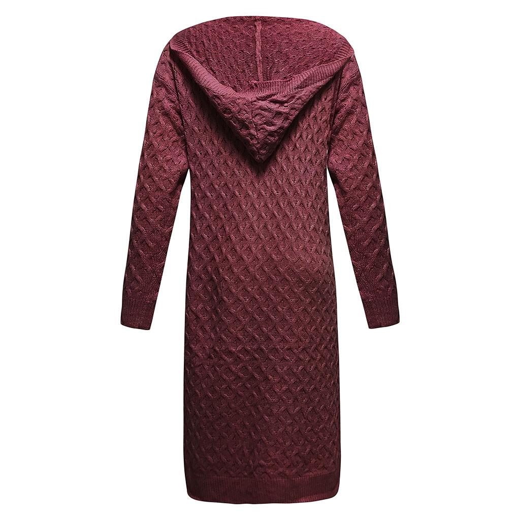 Зимний теплый новый модный женский длинный вязаный свитер с капюшоном, кардиган, пальто