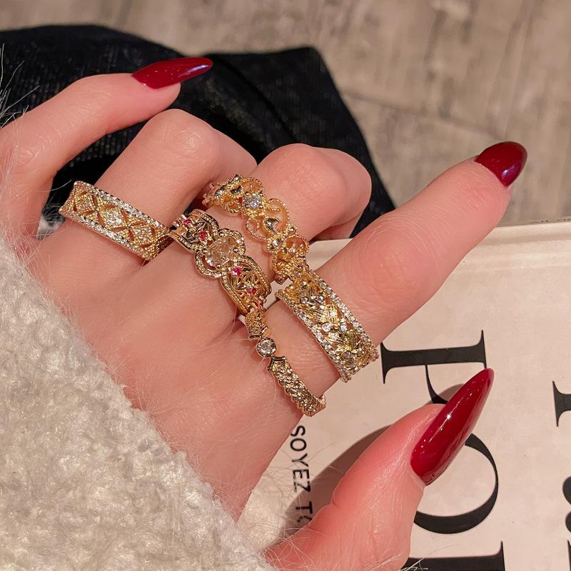 Средневековый французский ретро придворный стиль открытое кольцо полностью усыпанное бриллиантами, микроинкрустация цирконом, нишевый дизайн, высококлассные персонализированные аксессуары