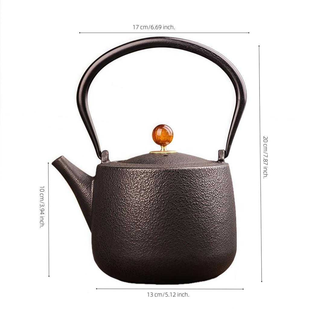 OULOVECO Cast Iron Teapot, 1200ml Capacity, Large Capacity, Suitable for Direct Heat and Induction Cooktops, Includes 304 Stainless Steel Filter,