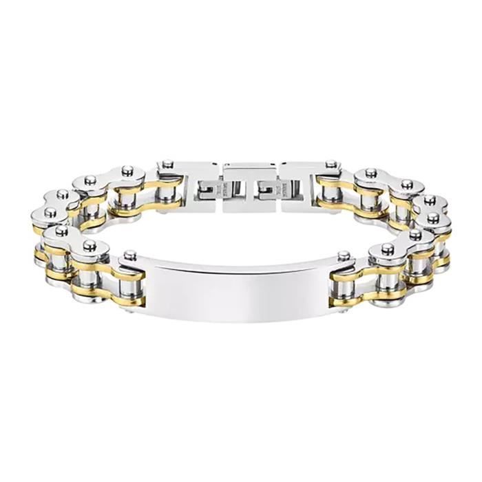 Мужской браслет - Lotus - Двухцветная сталь золотистого и серебристого цвета - Длина 221 мм - Пластина для гравировки