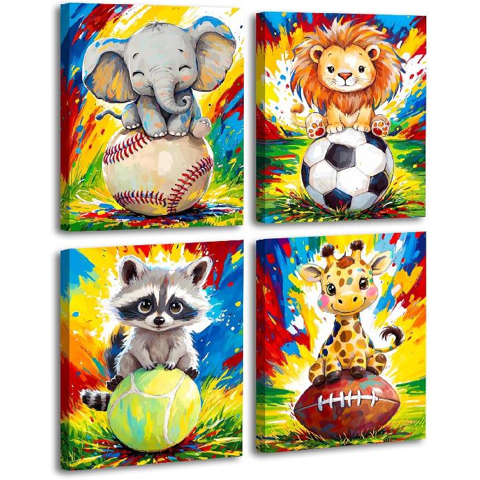 Basketball Graffiti Canvas Wall Art Prints,Graffiti Wall Art Sports Print Wall Decor Set of 3,Retro Colorful Baseball,Soccer,Basketball Print for Boy