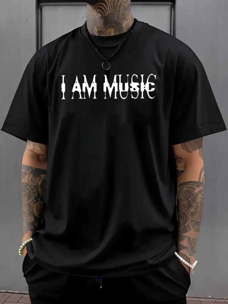 Мужская футболка с графическим принтом I AM MUSIC, короткий рукав, хлопок, круглый вырез, повседневная летняя футболка