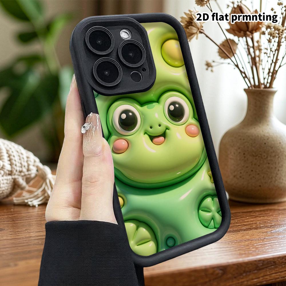 Чехол для телефона: Плоский 2D дизайн, подходящий для защитного чехла iPhone 18 17 16 15 14 13 Pro, зеленая лягушка, идеальный подарок на Рождество и Хэллоуин