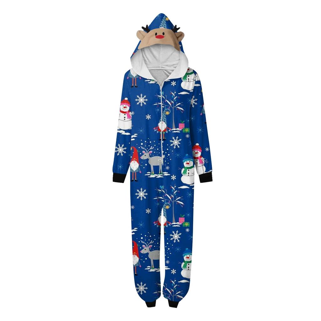 Комплект комбинезона на молнии с капюшоном и длинными рукавами для всей семьи с рождественским принтом