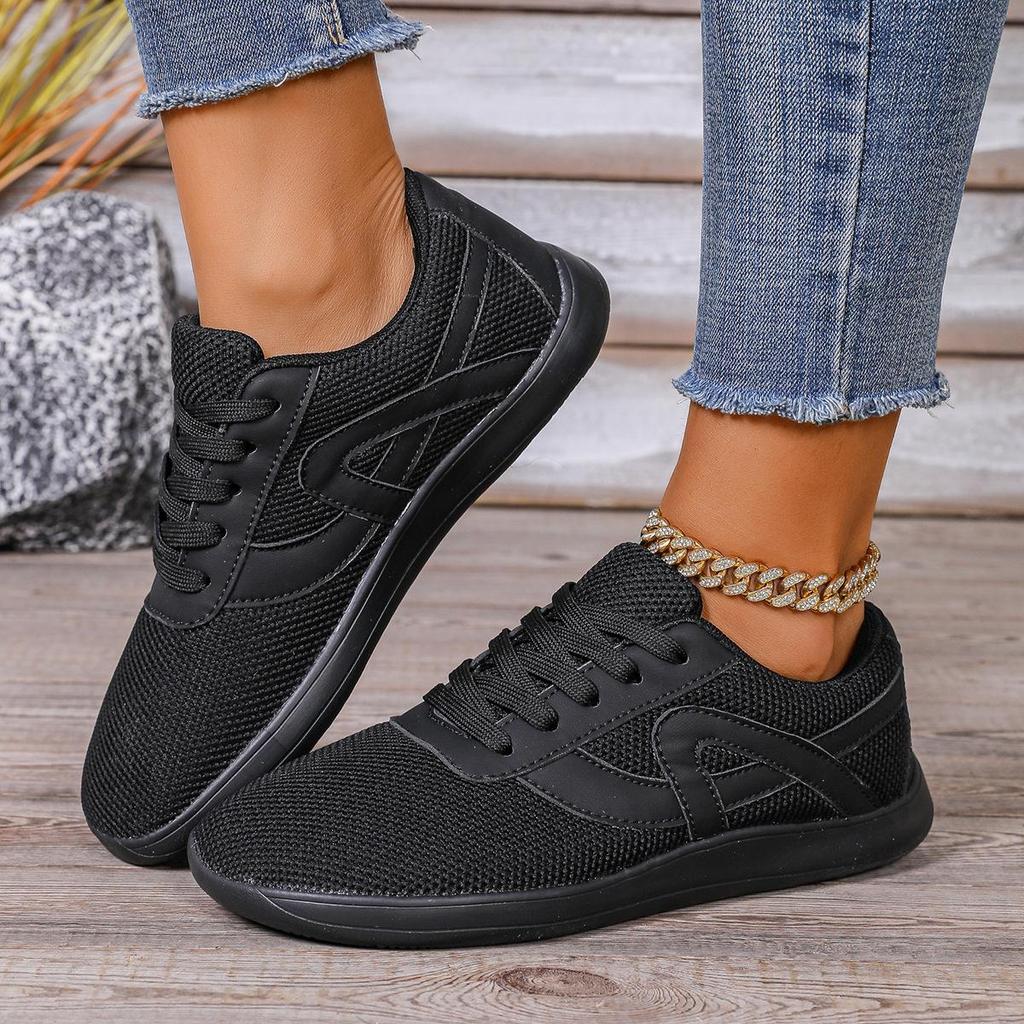 Женские спортивные повседневные туфли на широкую стопу из сетки для босой ноги - Дышащие, Низкие, На шнуровке для широких и полных ног