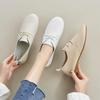 ZHR Women's Casual Korean Leather Slip-On Shoes, 2023 Spring Collection - Lightweight and Flat Design