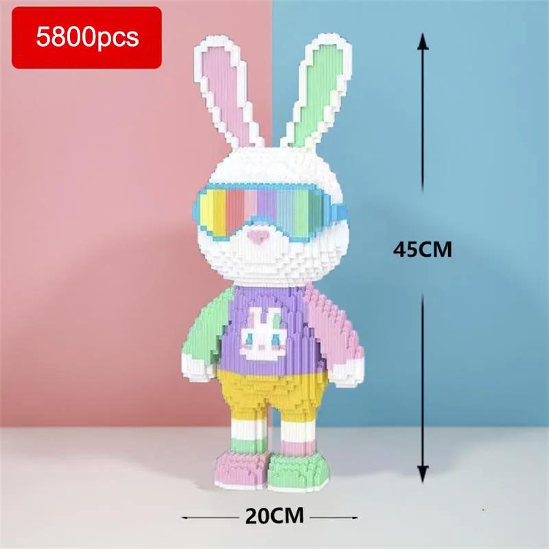 3D 5800PCS Candy Rabbit Colorful and Cute Rabbits Society Rabbit Building Blocks Adult High Difficulty Assembly Puzzle Toys Gift