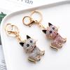 Cartoon Cat Pendant Keychain Sparkling Colorful Rhinestones Inlaid Car Keyring Backpack Bag Charm Keychain