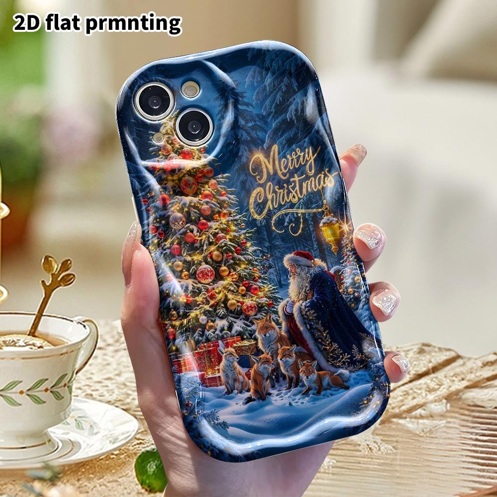 Phone case: 2D flat, fits iPhone 12 Pro, 13, 14, 15, 16, 17, 18, phone decoration, Santa Claus and fox, perfect holiday gift for Christmas and Hallowe