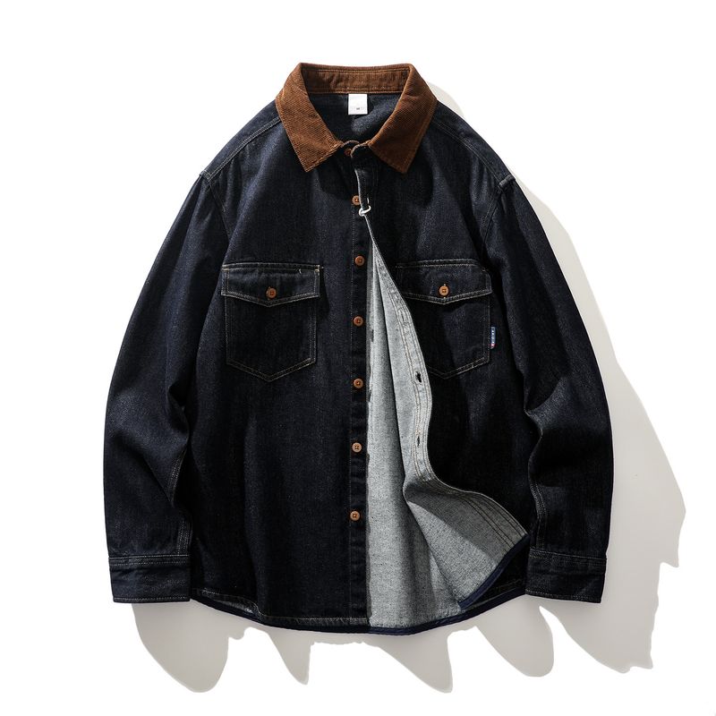 American Retro Amekaji Heavy-Duty Denim Work Shirt for Men, Spring and Autumn Hunting Jacket, Foreign Trade Men's Shirt