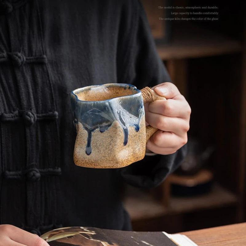 300 мл креативные керамические кружки особой формы в ретро-японском стиле, кофейные чашки с ручкой, бытовые чашки для завтрака, молока, воды, чая