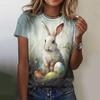 Summer Round Neck 3D Rabbit Pattern Printed Top Fashionable Casual Short Sleeved Women's T-shirts