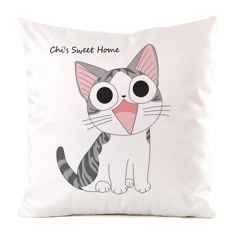 Nordic Minimalist Hand-Painted Cat Digital Printing Short Plush Pillow Covers For Car Sofa Office Cushion Cover Home Goods