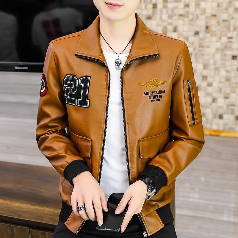 Кожаная куртка мужская осенне-зимняя новая корейская модная тонкая и красивая молодежная повседневная универсальная плюс бархатная утолщенная кожаная куртка