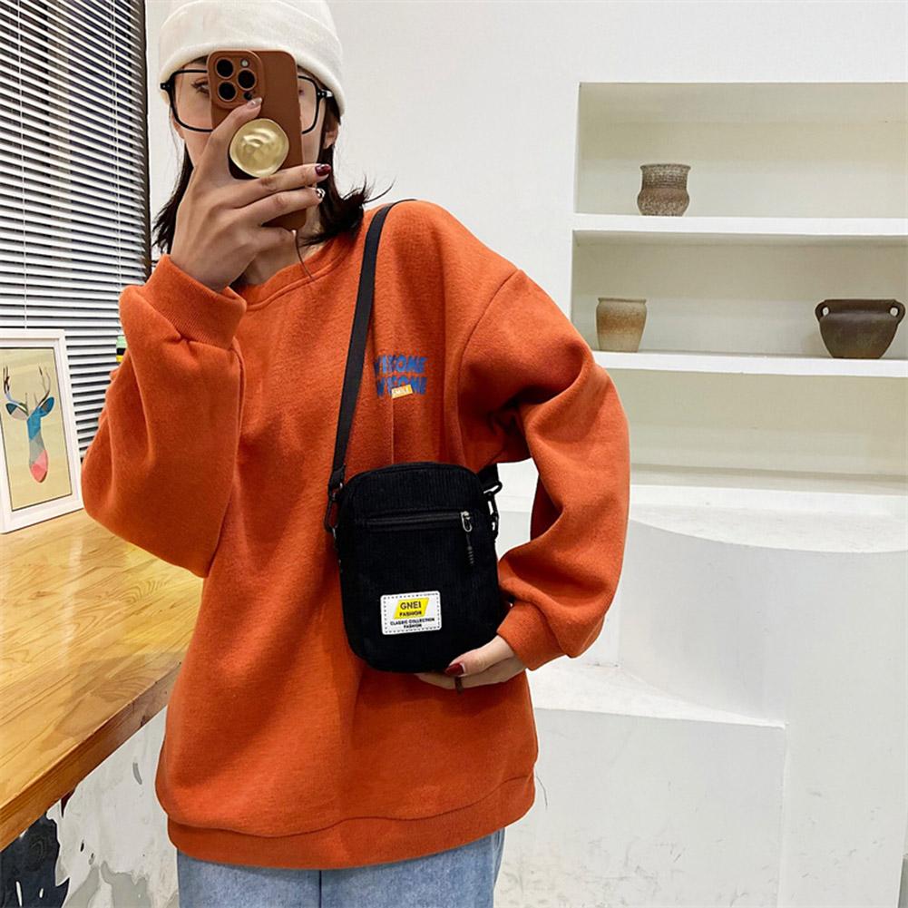 Женская вельветовая сумка-мессенджер на молнии, многослойная маленькая сумка через плечо (черный) *