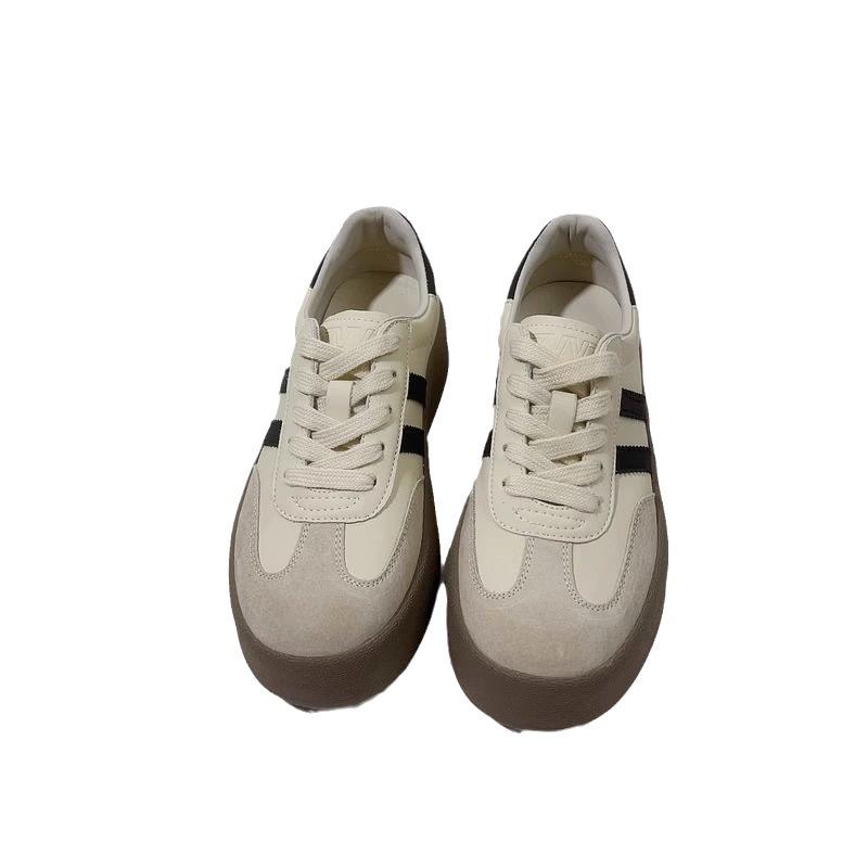 Немецкие тренировочные женские туфли из натуральной кожи, новинка 2025 года, белые туфли на платформе, ретро-обувь Forrest Gump, повседневная спортивная обувь для сноуборда