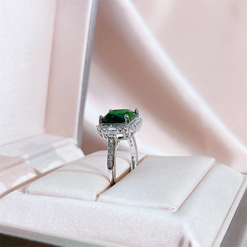 POMOiii Trendy Women’s Open Ring Zircon 10mm Fine Jewelry For Wedding Engagement