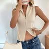 New Casual Simple Style Zipper Turtleneck Solid Color Sleeveless Knitted Sweater Vest for Women