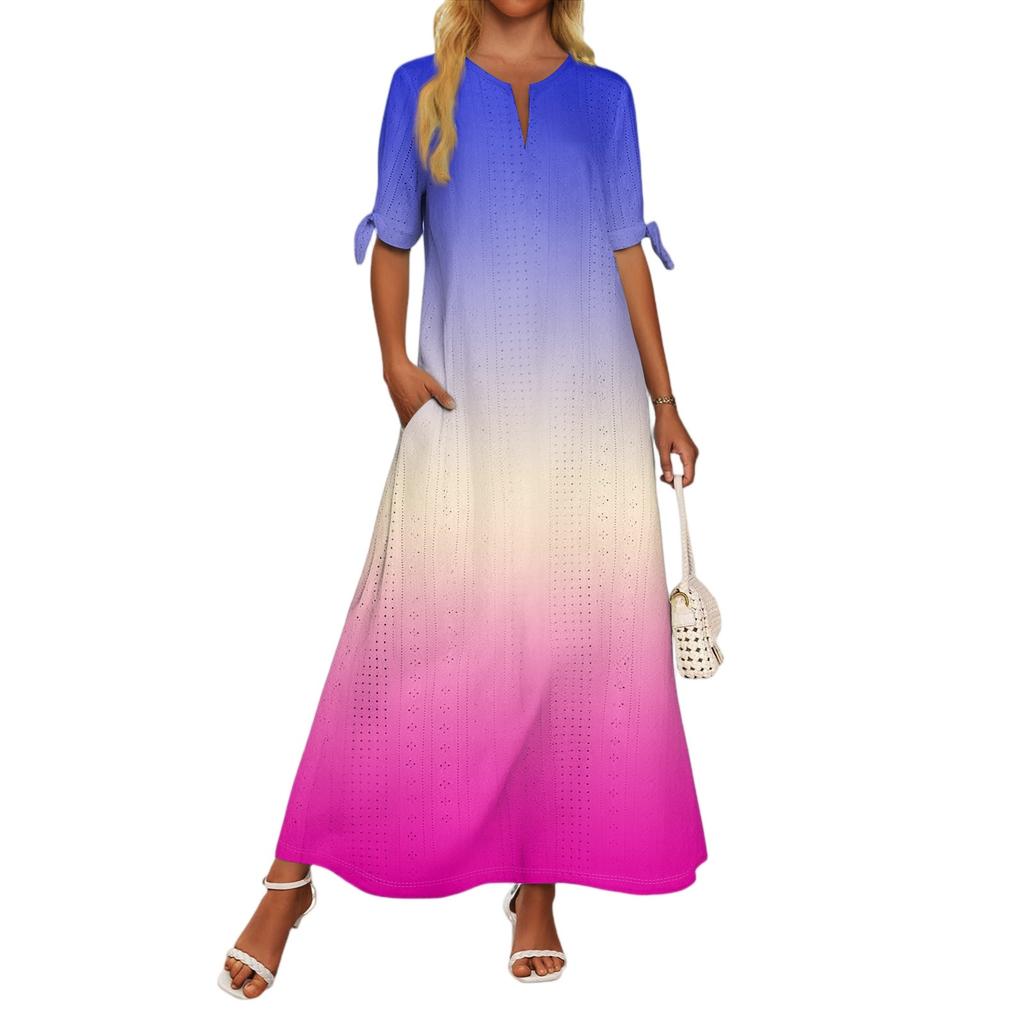 Женское повседневное модное темпераментное элегантное платье макси с принтом градиентного цвета на талии