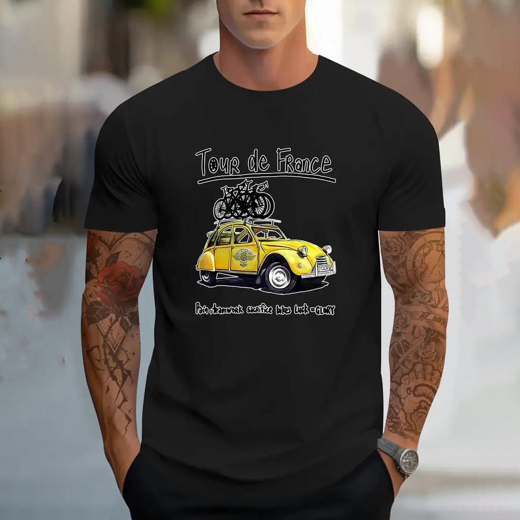 Летняя мужская футболка с принтом мультяшных машин, повседневная футболка с коротким рукавом, свитер с круглым вырезом, модная уличная мужская футболка, свободная одежда