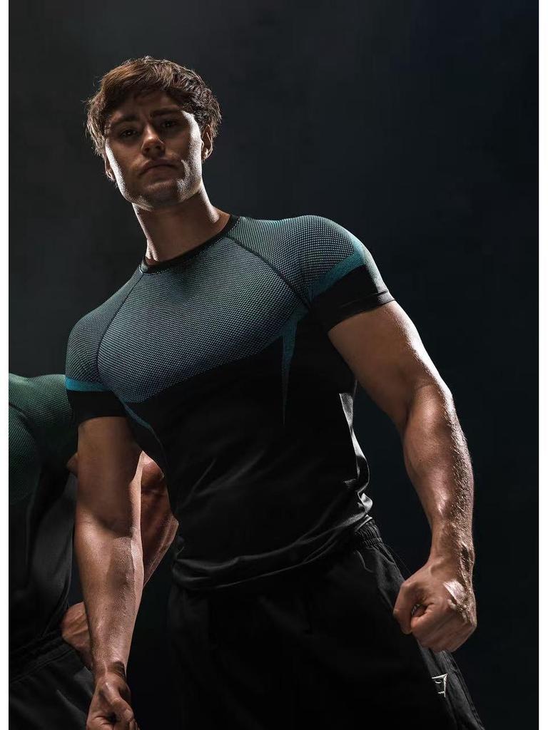 Мужская дышащая компрессионная футболка GYMSHARK с коротким рукавом, для тренировок, быстросохнущая