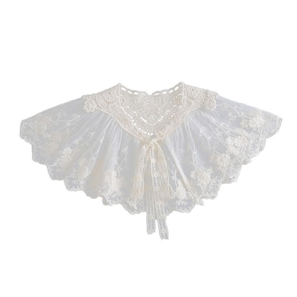 Elegant Embroidery False Collar Floral Lace Bowknot Lace-Up Scarf Detachable Chiffon Pleated Collar Women