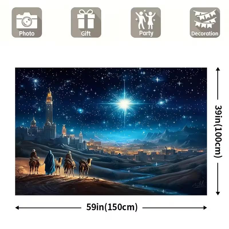 2D Three Kings Camel Journey Backdrop Cloth Starry Night Bethlehem Decor