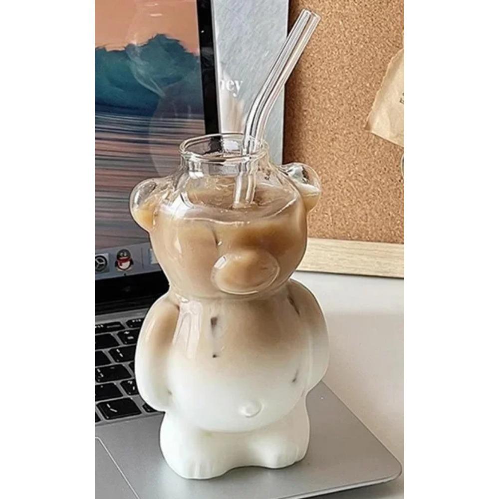 Мультяшная кружка для кофе в форме медведя, милая кружка-медведь, стеклянная чашка со соломинкой, стаканы, чашка, подарки на день рождения, Рождество для женщин, детей, друзей