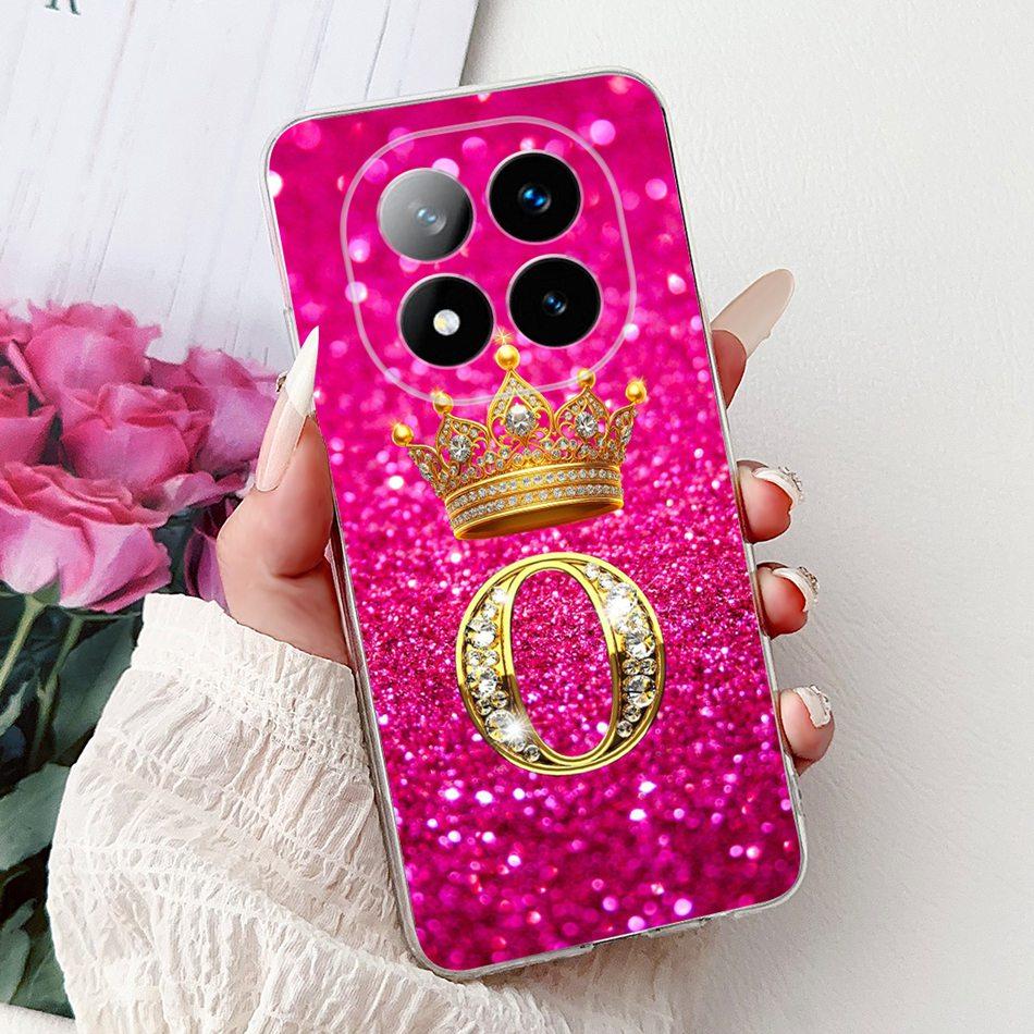 For Xiaomi Redmi Note 14 Pro Plus Fashion Crown Initial Letter Phone Case For Redmi Note14 4G 5G Note 14Pro Soft Silicone Cases
