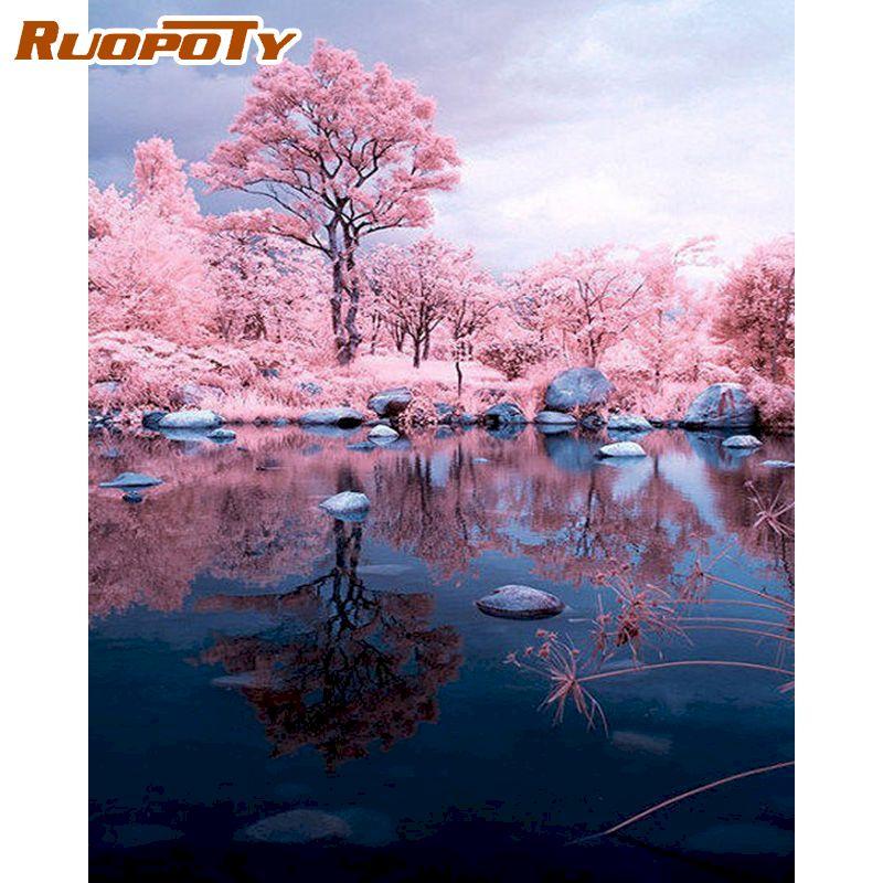 RUOPOTY Розовый пейзаж DIY картина по номерам акриловая краска по номерам пейзаж настенная живопись на холсте для хобби искусство 40x50 см