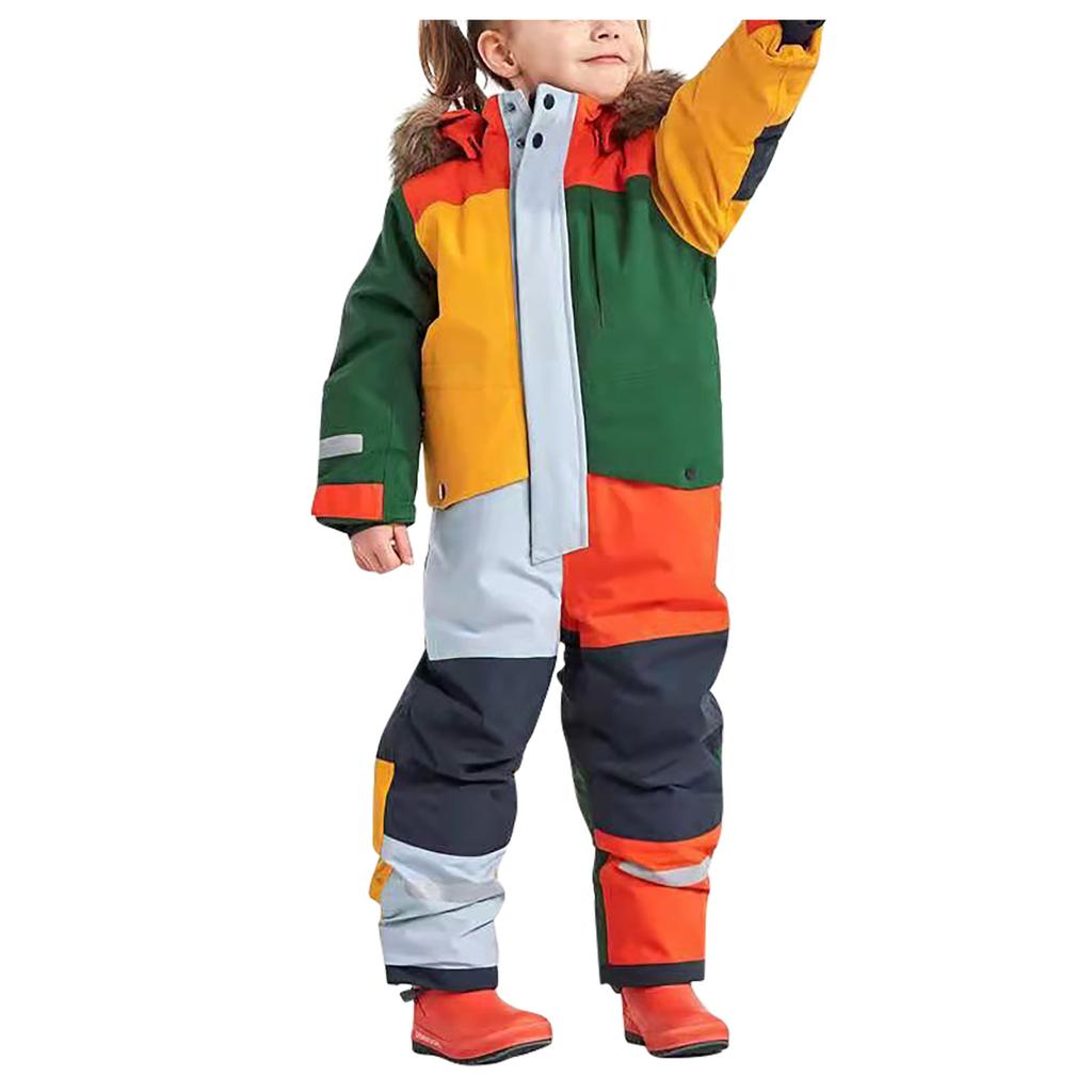 Детский зимний красочный лыжный костюм, зимние комбинезоны для мальчиков и девочек, водонепроницаемые лыжные комбинезоны, сноубордическая куртка, пальто