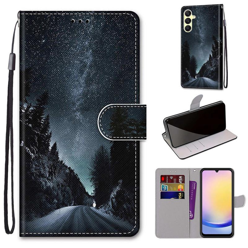 For Redmi Note 14 13 12 Pro Xiaomi 13T 12T Samsung S25 S24 A16 A15 A14 iPhone PU Leather Card Holder Flowers Animals Flip Wallet Kickstand Phone Case