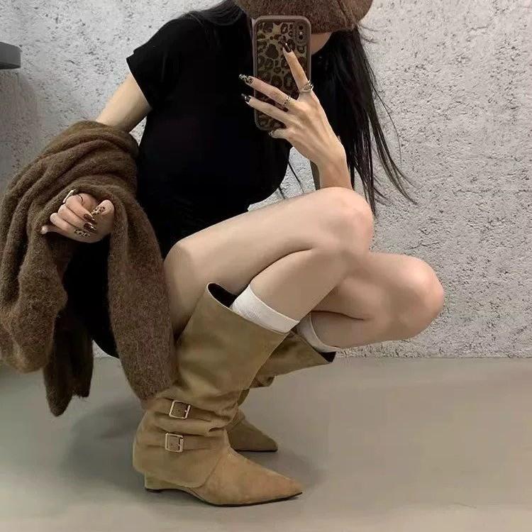 High Heel Pointed Brown Boots Medium Knight Boots Women's Shoes 2025 Spring Autumn Winter Pant Pants Boots Long Boots Retro Long Boots