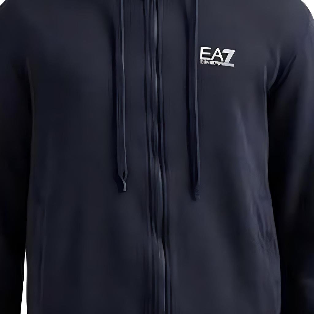 Emporio Armani Ea Fw24 Однотонный Кардиган с Капюшоном на Шнурке с Принтом Логотипа, Толстовка с Длинным Рукавом, Мужская Толстовка, Темно-Синий, 8NPM38-PJVTZ-1562