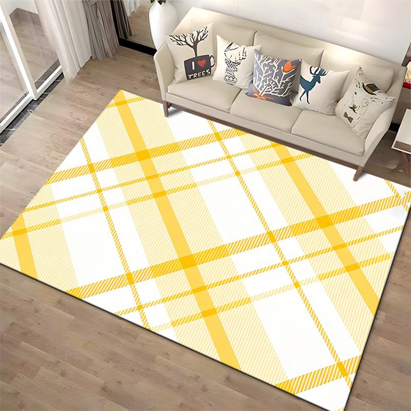 Yellow and White Plaid Pattern Printed Carpet for Modern Living Rooms Suitable for use as an anti-slip for living room bedroom sofas