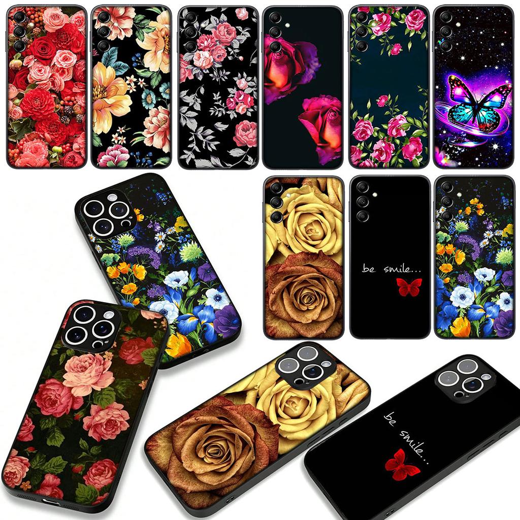 Butterfly Rose Flower Red Phone Case for Samsung Galaxy A55 A54 A25 A36 A17 A26 A35 A33 A34 A14 A37 S8 S9 S20 S21 FE S10 Plus