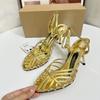 Fashion Women's Gold Roman Gladiator Sandals High Heels Stiletto Open Toe Ankle Strap Sexy Luxury Wedding Party Evening Dress Shoes