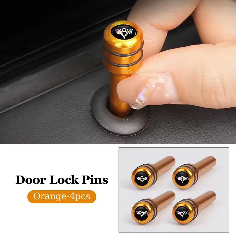 AABJT1 2/4pcs Alloy Car Door Lock Knob Pins Caps for Chevrolet Corvette V8 CAPTIVA Silverado MALIBU Modified Covers Decoration