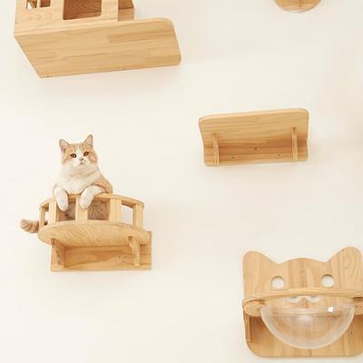 Настенные кошачьи полки Деревянная кошачья смотровая площадка Полка для лазания Котенок Настенное дерево для лазания Мебель Четырехступенчатая лестница Гамак для кошек для помещений
