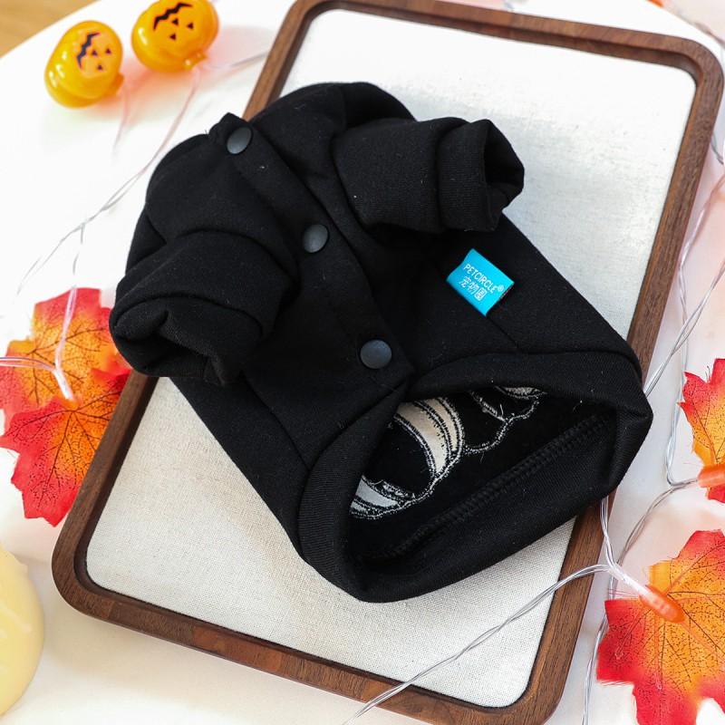 Halloween Pet Hoodie Costume Dogs Cats - Black Ghost Pumpkin Design With Leash Hole Winter Wear